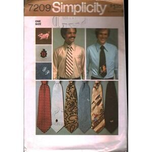 Vintage 1975 Simplicity 7209 Mens Tie Sewing Pattern Embroidery Transfers 70s